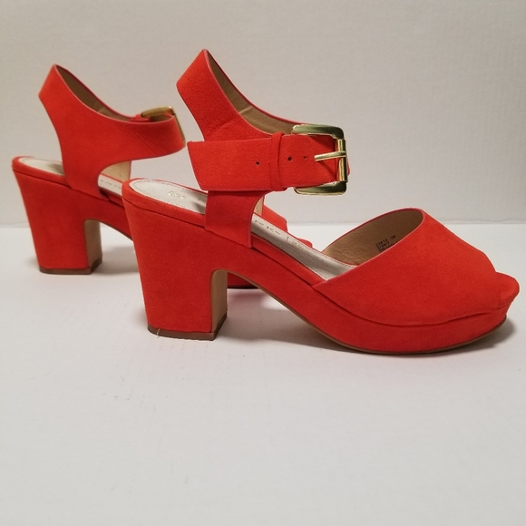 PRIMARK Womens Red Faux Suede Platform Heel Sandal Wide Staps Size 7 - Picture 3 of 8